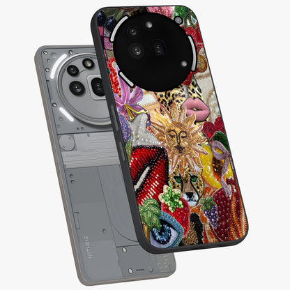 Beaded Fashion Jungle Glass Case displayed in angled mockup highlighting colorful fashion bead design and artistic pattern.
