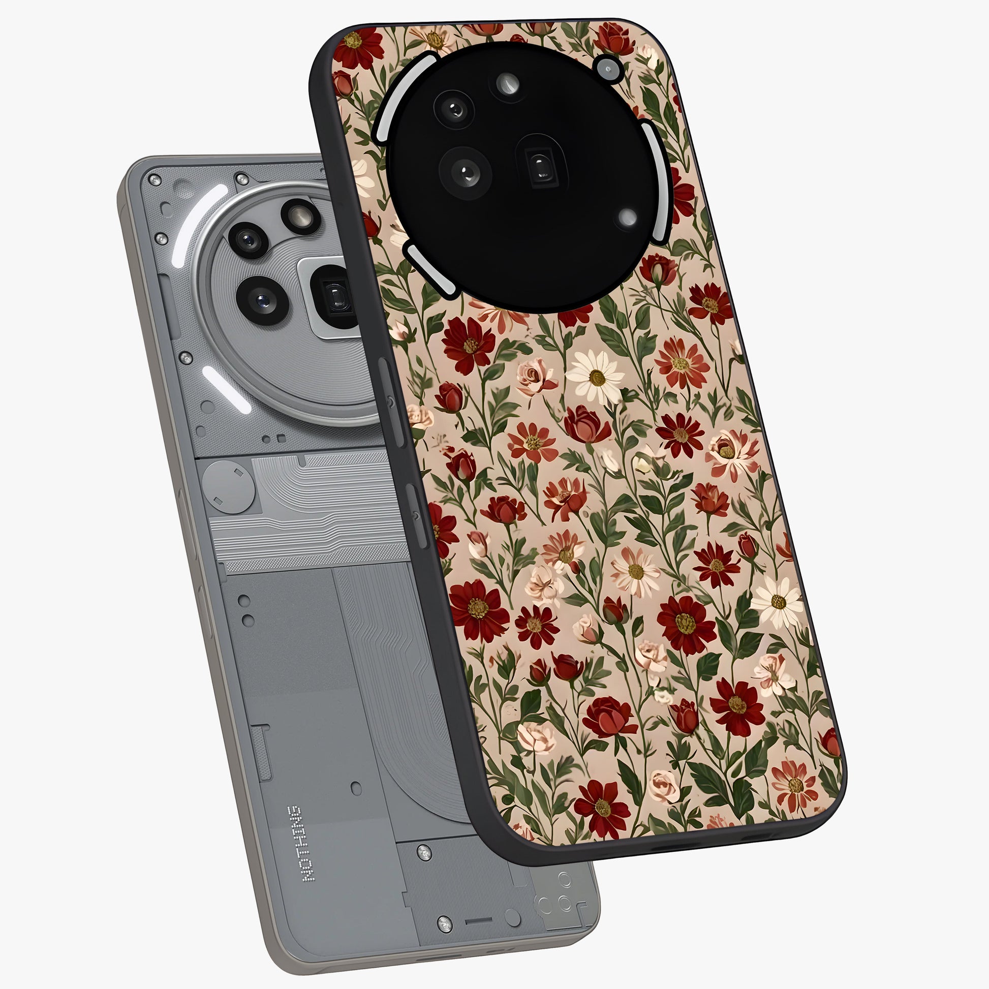 Biege Flower With Leaf Glass Case displayed in angled mockup highlighting minimal floral leaf design and elegant aesthetic.