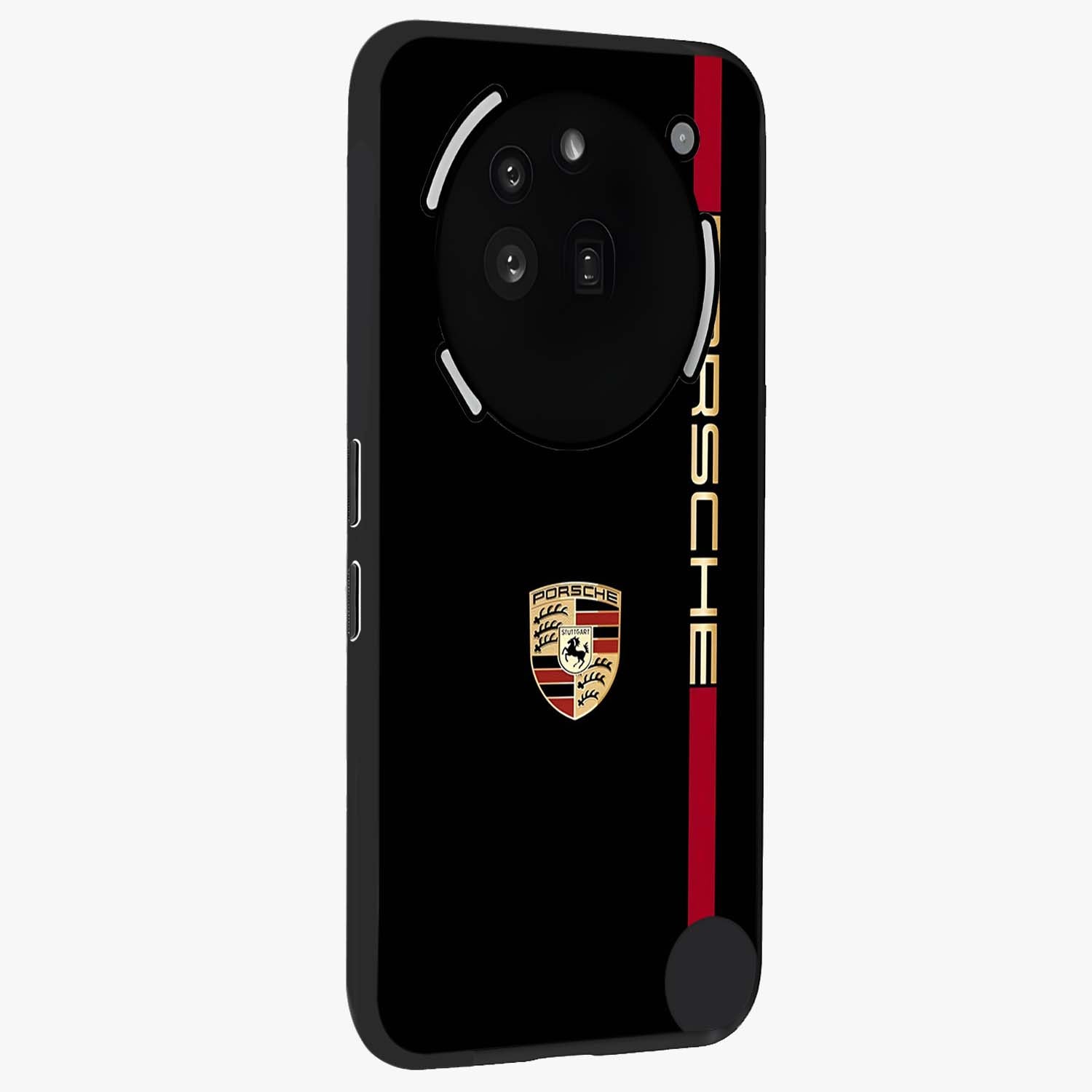Black Minimal Porsche Glass Case upright view showcasing stylish automotive artwork with bold minimal theme.