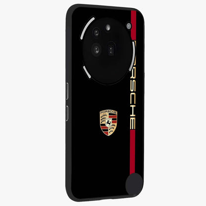 Black Minimal Porsche Glass Case upright view showcasing stylish automotive artwork with bold minimal theme.