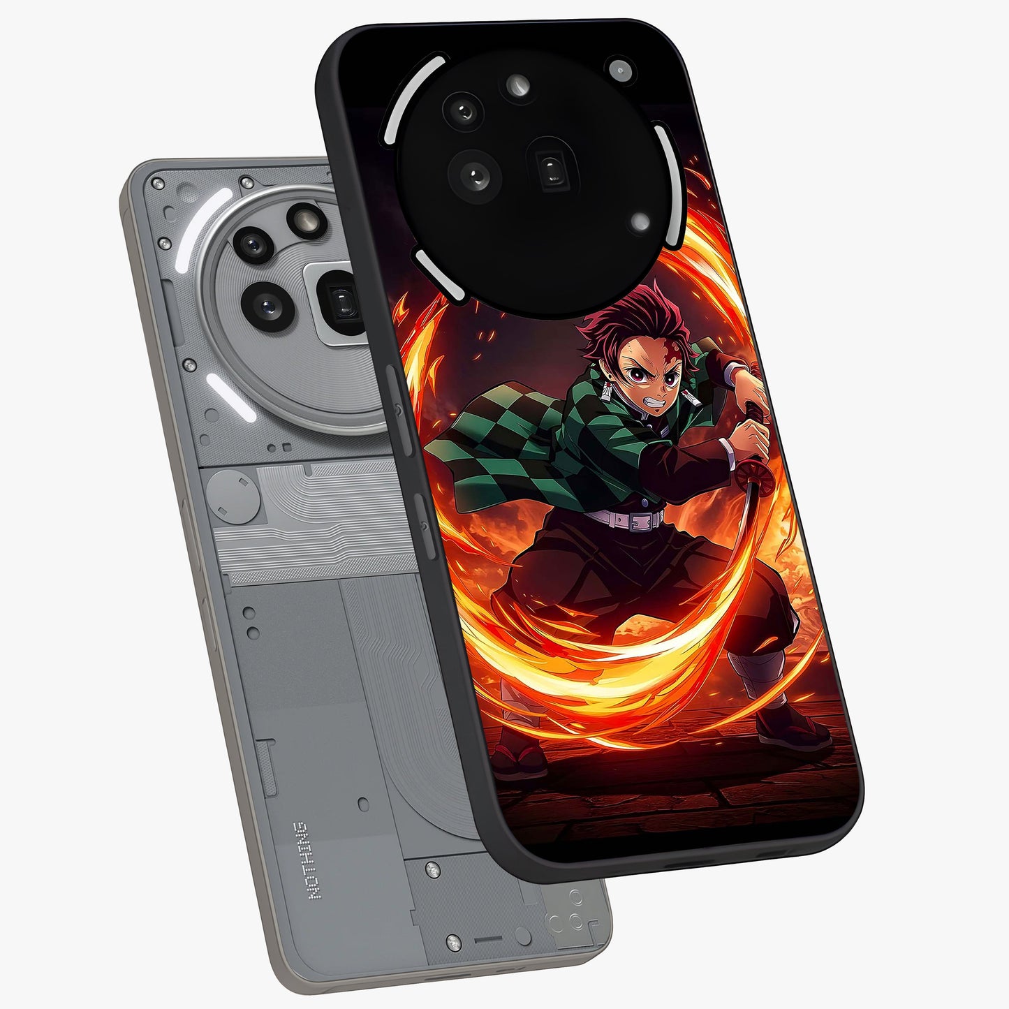 Blazing Sword Resolve Glass Case displayed in angled mockup highlighting powerful sword illustration and bold fantasy theme.