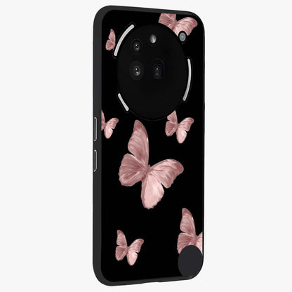 Butterfly Pattern Glass Case upright view showcasing graceful butterfly artwork with soft decorative theme.