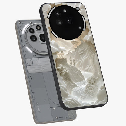 Celestial Origami Glass Case displayed in angled mockup highlighting geometric origami design with cosmic aesthetic theme.
