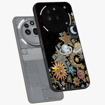 Cosmic Sparkle Dreams Glass Case displayed in angled mockup highlighting dreamy star sparkle design with celestial aesthetic.