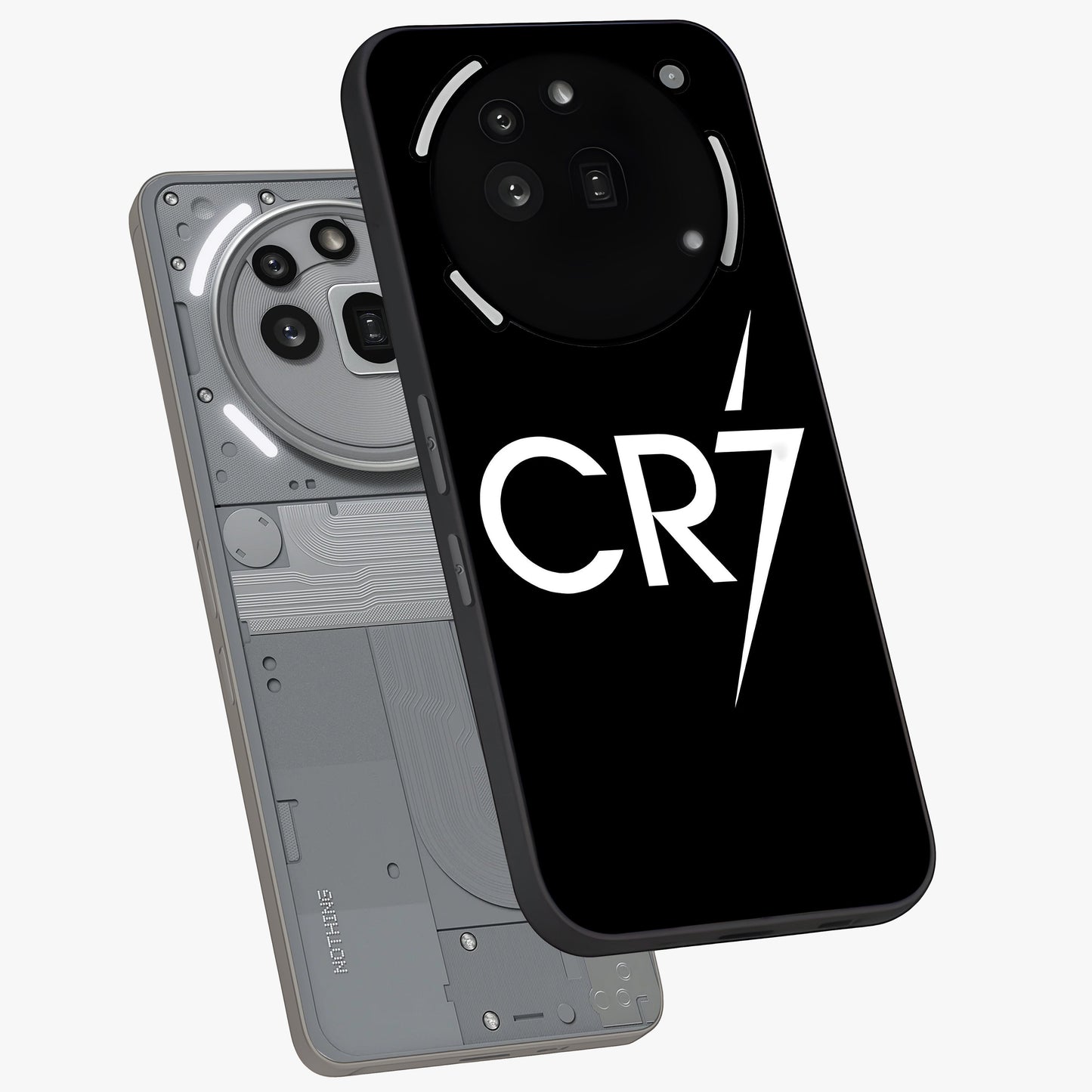 Cr7 Elite Strike Glass Case displayed in angled mockup highlighting powerful sports graphic with bold athletic theme.