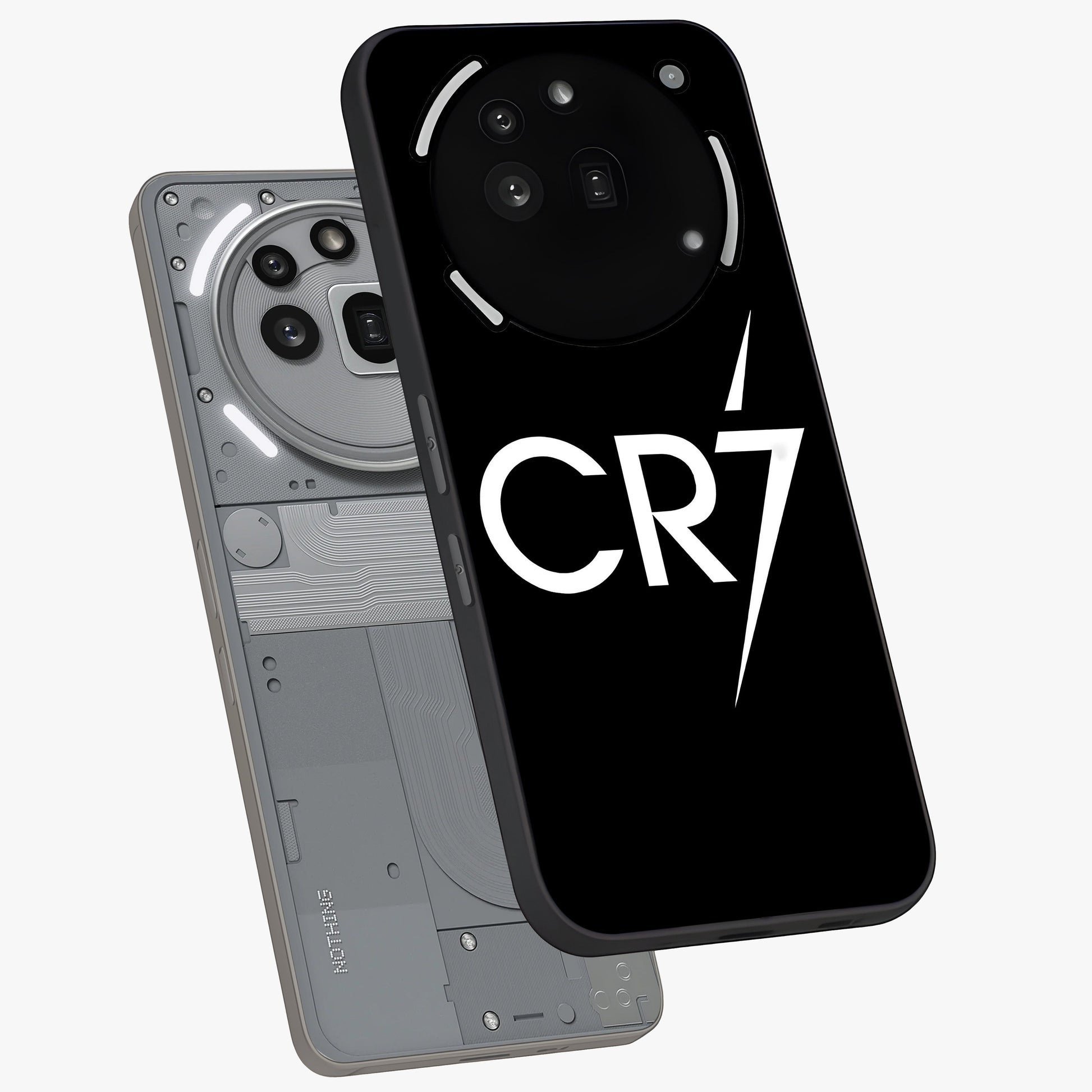 Cr7 Elite Strike Glass Case displayed in angled mockup highlighting powerful sports graphic with bold athletic theme.