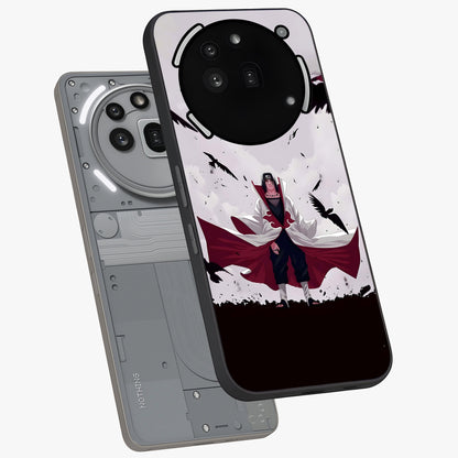 Crimson Crow Ascension Glass Case displayed in angled mockup highlighting powerful crow illustration with dark crimson aesthetic.