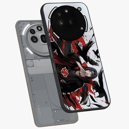 Crimson Crow Illusion Glass Case displayed in angled mockup highlighting mysterious crow graphic with dark aesthetic style.