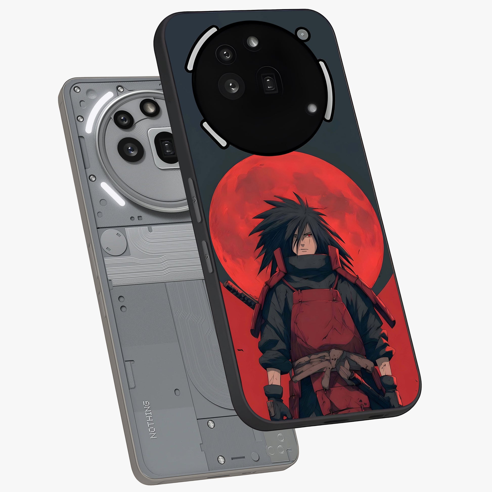 Crimson Moon Warlord Glass Case displayed in angled mockup highlighting dramatic crimson moon design with fantasy aesthetic.