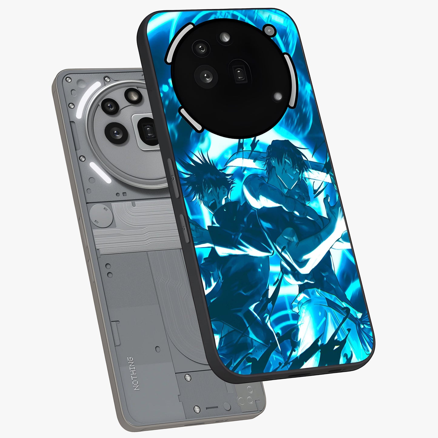 Cursed Energy Clash Glass Case displayed in angled mockup highlighting powerful battle inspired graphic with anime style aesthetic.