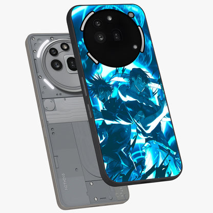 Cursed Energy Clash Glass Case displayed in angled mockup highlighting powerful battle inspired graphic with anime style aesthetic.