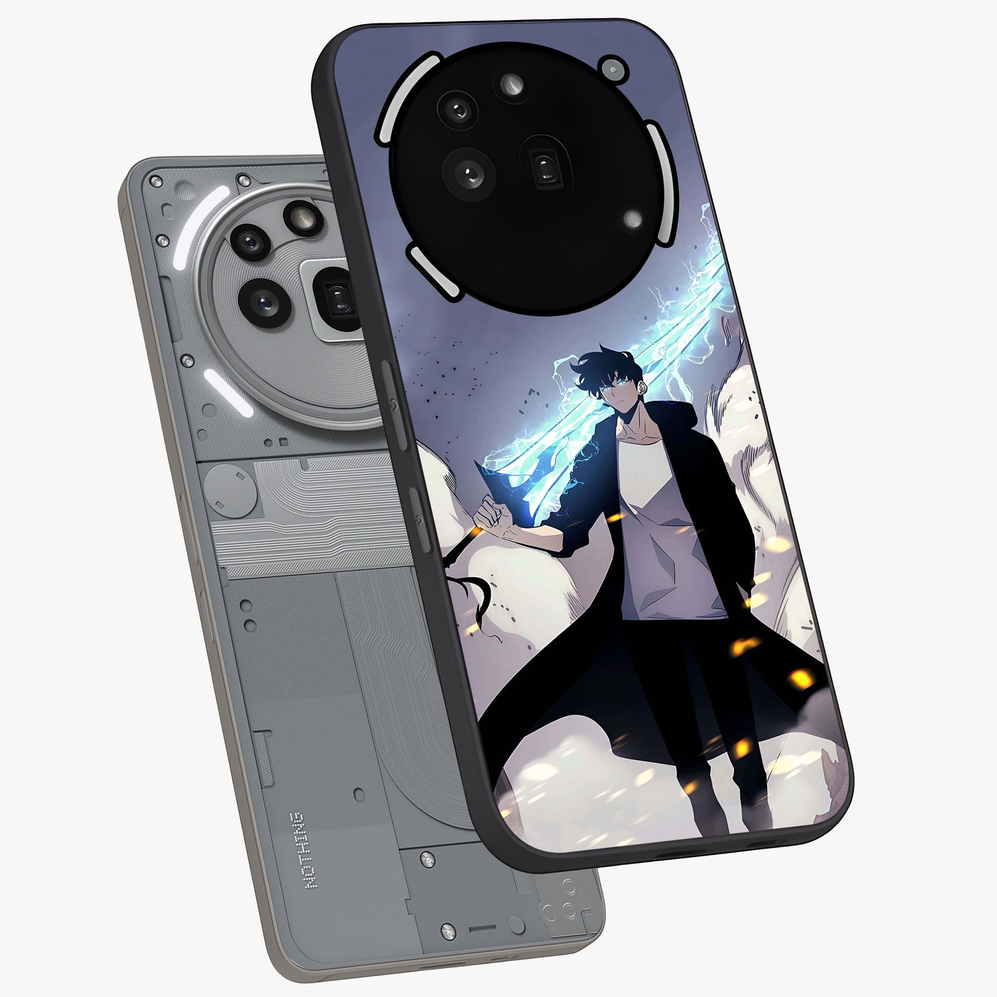 Dark Lightning Anime Warrior Glass Case displayed in angled mockup highlighting powerful lightning themed anime illustration.