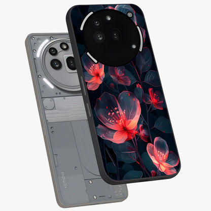 Dark Shade of Flower Glass Case displayed in angled mockup highlighting moody floral illustration with aesthetic dark tones.