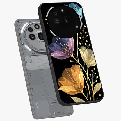 Delicate Multicolor Flowers Glass Case displayed in angled mockup highlighting colorful flower pattern with soft aesthetic style.