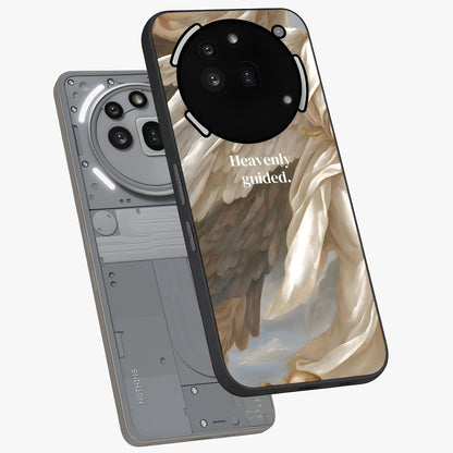 Divine Winged Grace Glass Case displayed in angled mockup highlighting graceful wing design with divine aesthetic style.