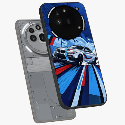 Drift Power Rush Glass Case displayed in angled mockup highlighting powerful drift car design with sporty aesthetic style.