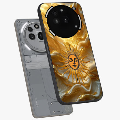 Eternal Golden Glow Glass Case displayed in angled mockup highlighting glowing golden aesthetic design with elegant style.