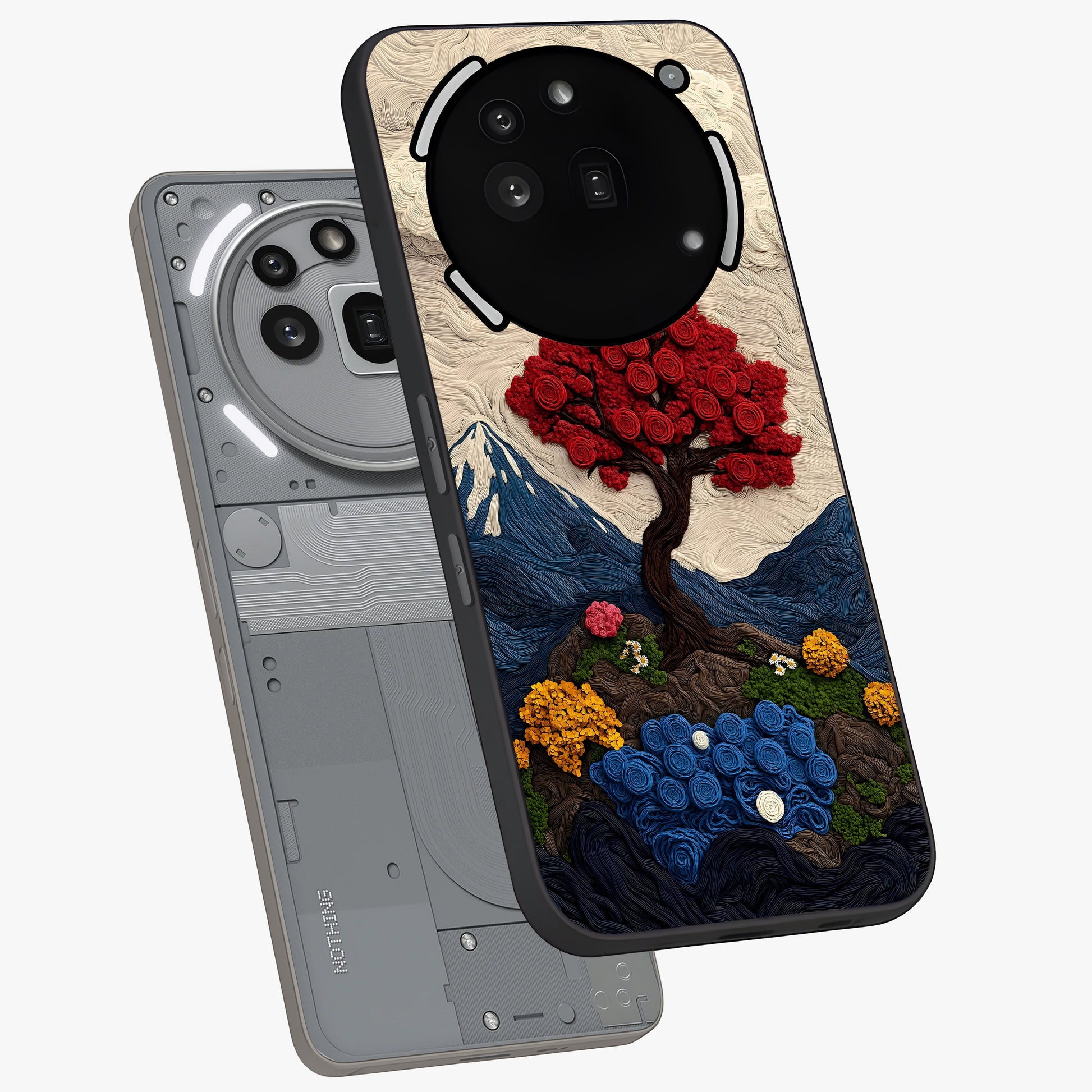 Eternal Nature Tapestry Glass Case displayed in angled mockup highlighting detailed botanical pattern with artistic aesthetic.