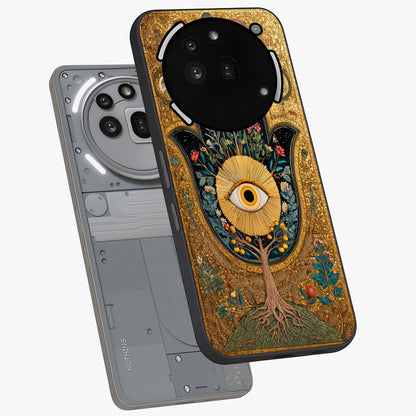 Ethereal Evil Eye Glass Case displayed in angled mockup highlighting protective evil eye symbol with spiritual aesthetic design.