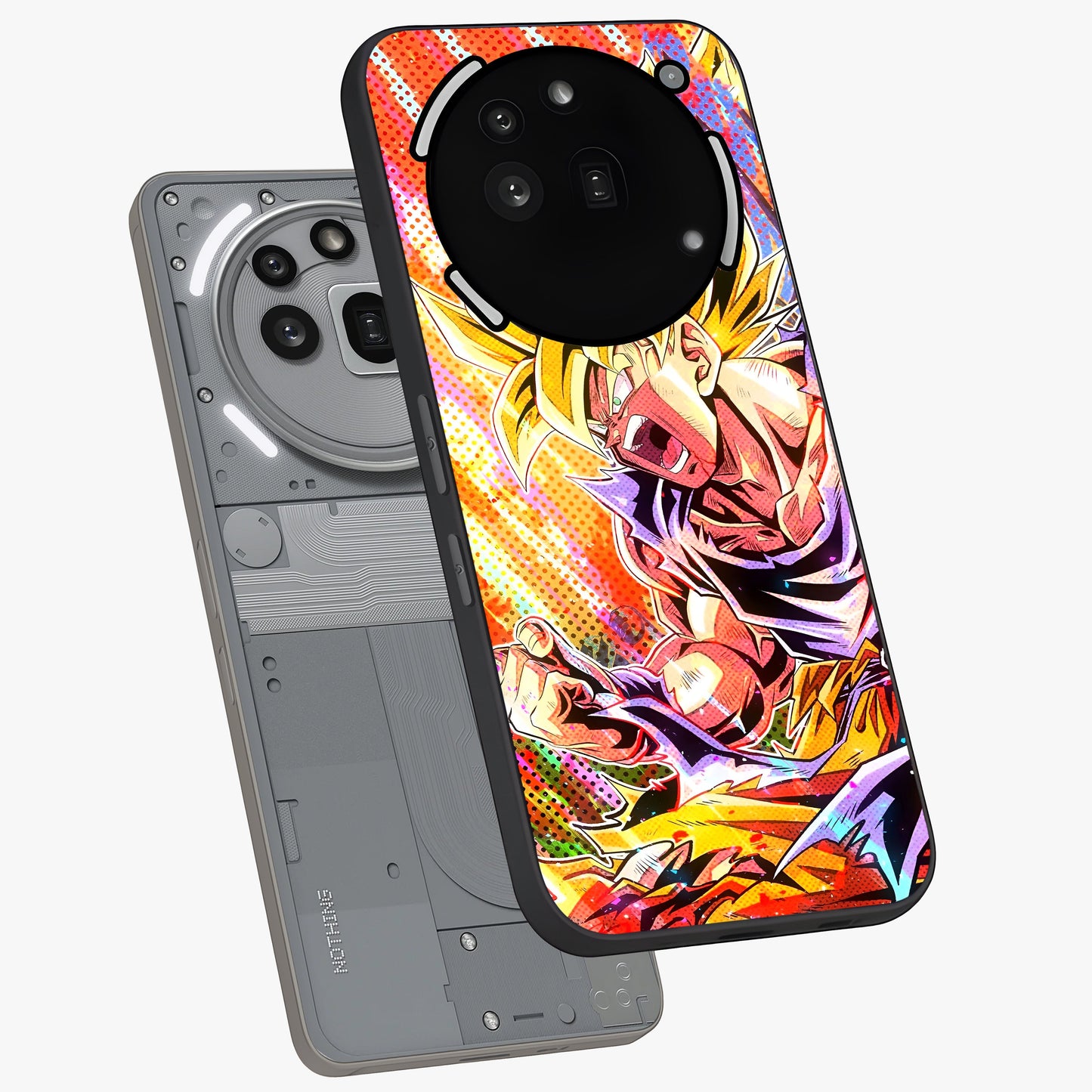 Firing Goku Glass Case displayed in angled mockup highlighting dynamic anime character design with action aesthetic.
