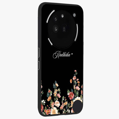 Floral Design With a Custom Personalized Name Glass Case upright view showcasing delicate floral artwork with personalized aesthetic style.
