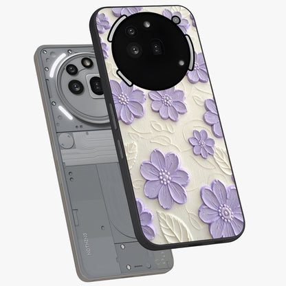 Floral Wall Art With Purple Flowers Glass Case displayed in angled mockup highlighting vibrant purple floral illustration with artistic aesthetic.