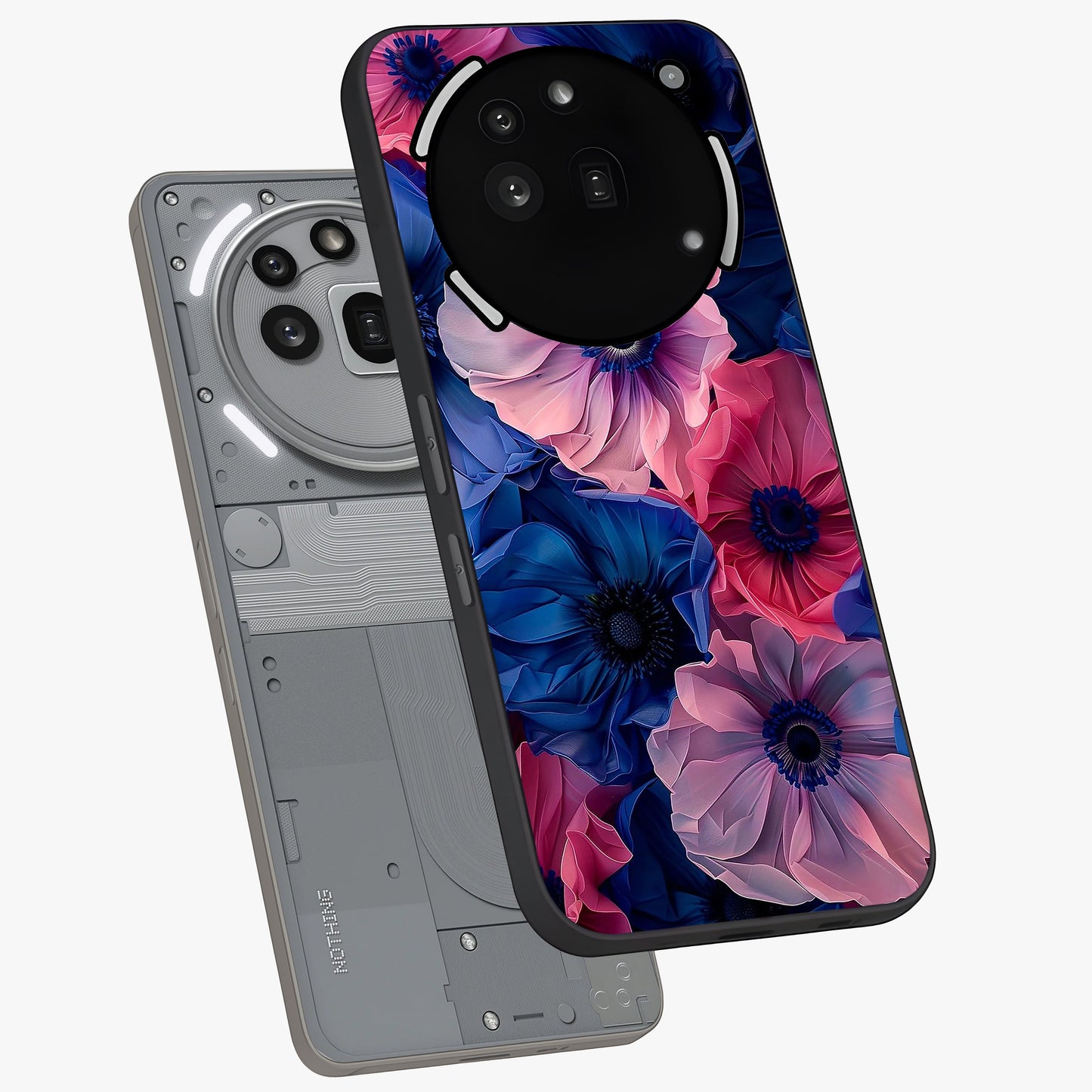 Flower Paper Art Pattern Glass Case displayed in angled mockup highlighting layered paper flower design with artistic aesthetic.