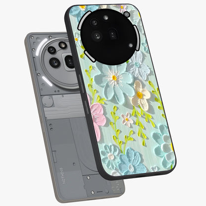 Frosted Petal Garden Glass Case displayed in angled mockup highlighting delicate flower petal design with calm garden aesthetic.