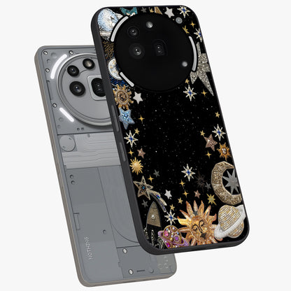 Galactic Jewel Stars Glass Case displayed in angled mockup highlighting shining celestial star design with cosmic aesthetic style.