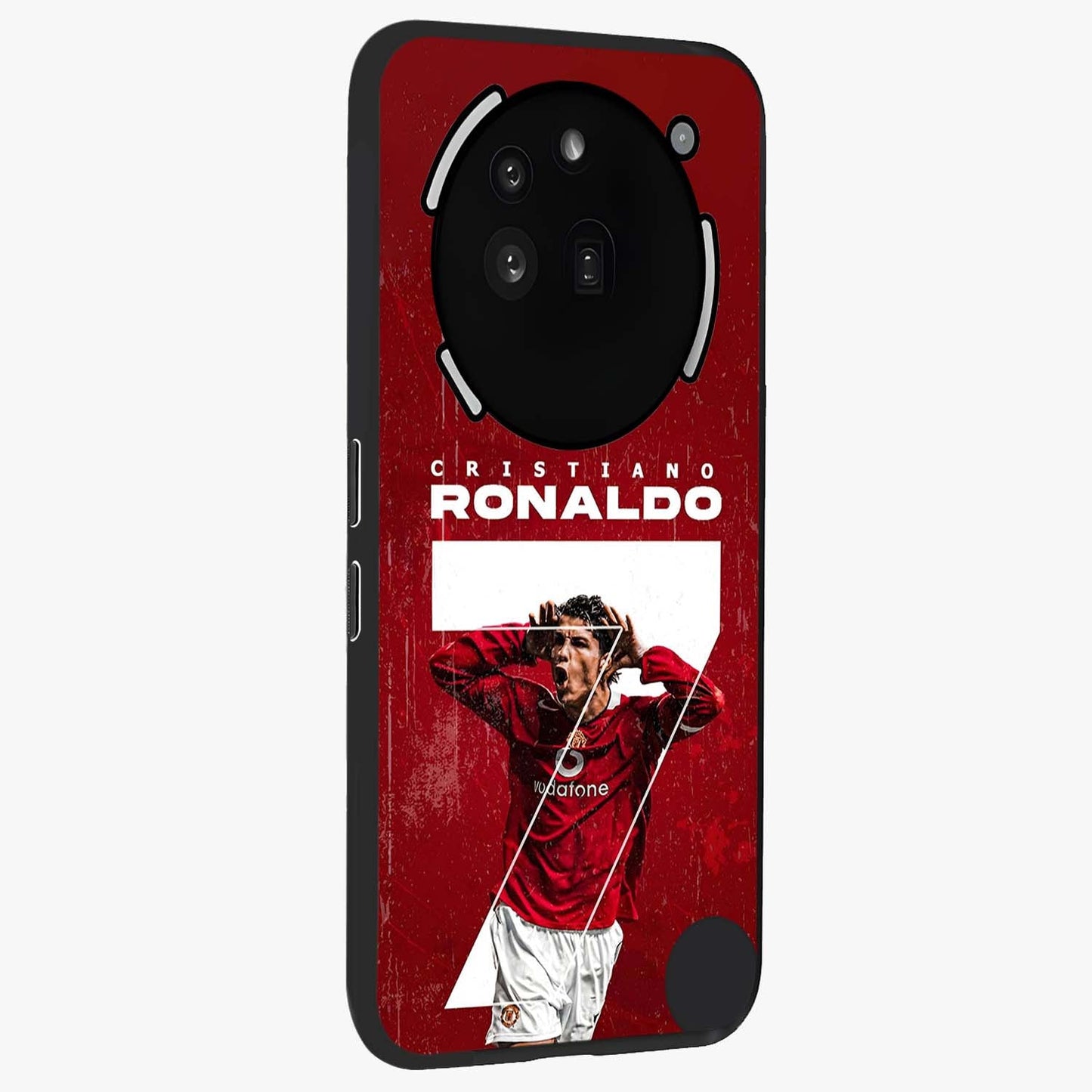 Goal Celebration Legacy Glass Case upright view showcasing dynamic football inspired artwork with victory celebration aesthetic.