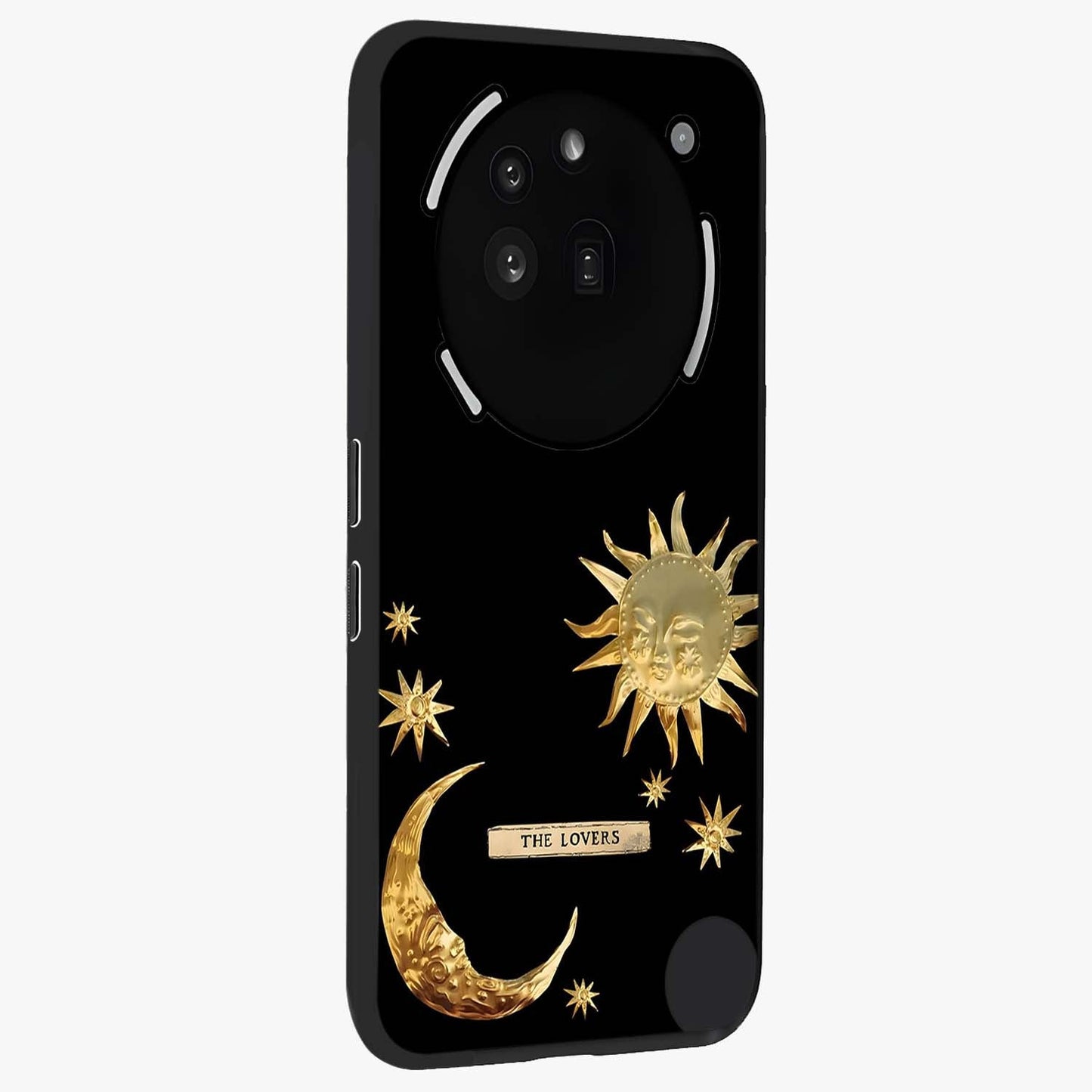 Gold Sun Blush Glass Case upright view showcasing glowing sun artwork with elegant celestial theme.