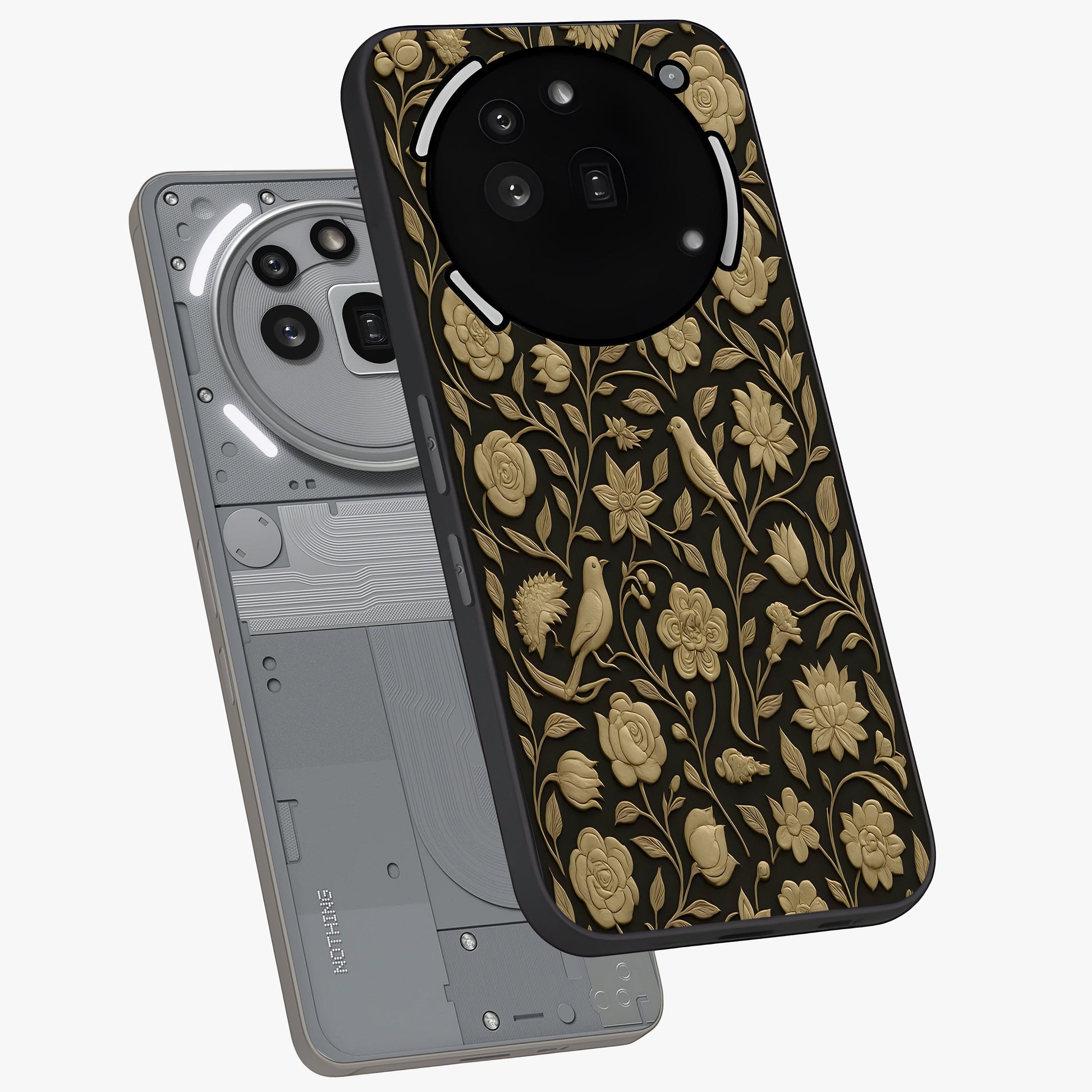 Golden Evil Eye Mandala Glass Case displayed in angled mockup highlighting protective evil eye symbol with golden mandala design.