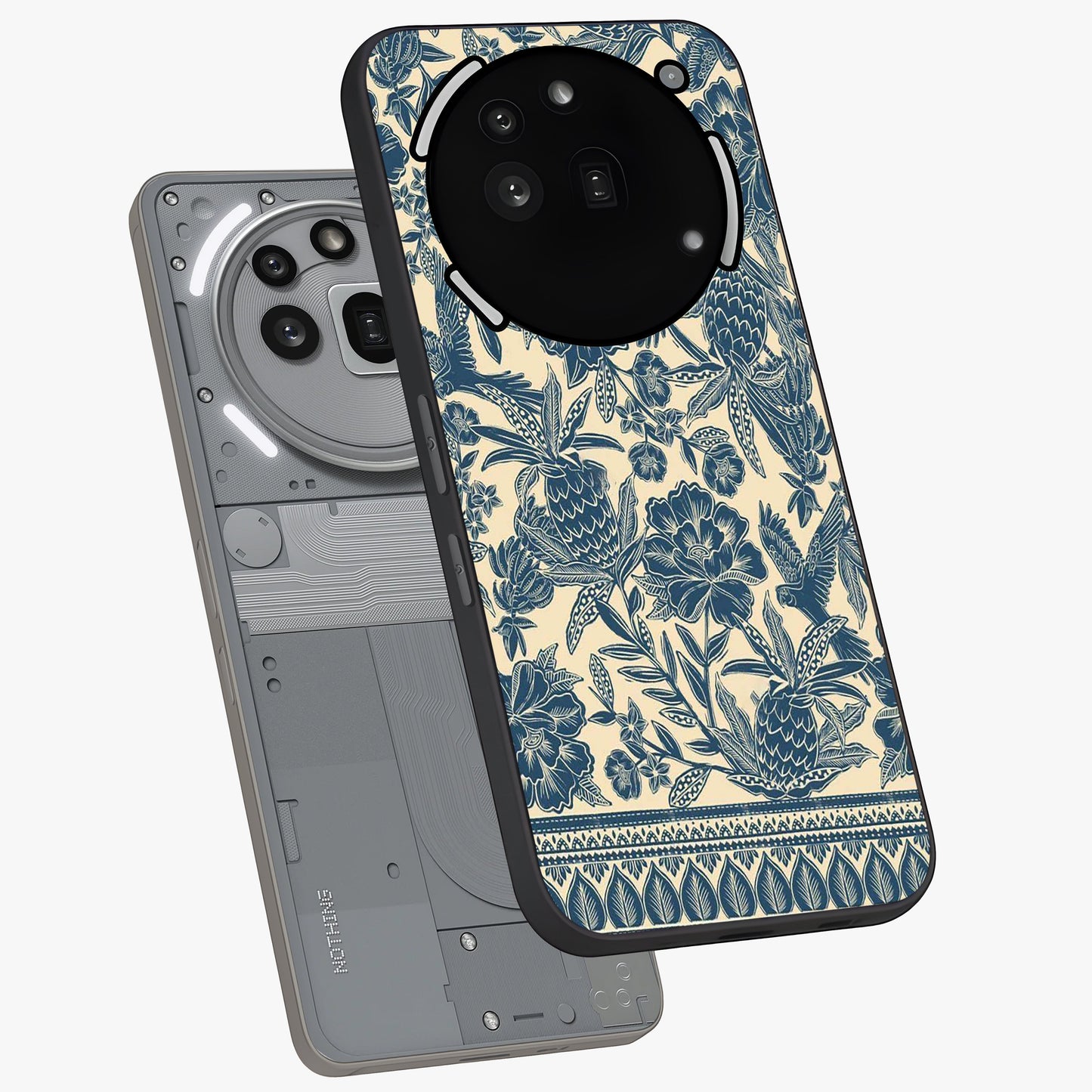 Heirloom Wild Bloom Glass Case displayed in angled mockup highlighting botanical bloom design with classic aesthetic style.