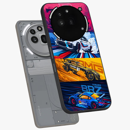 JDM Sports Car Glass Case displayed in angled mockup highlighting sleek Japanese racing car design with automotive aesthetic.
