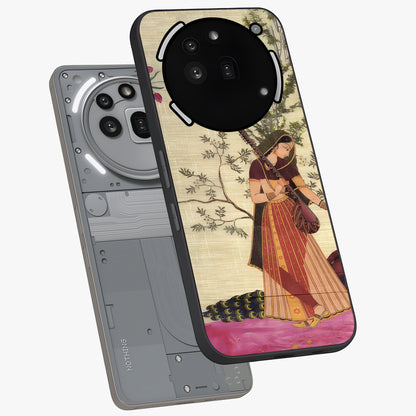 Lady With Veena Art Glass Case displayed in angled mockup highlighting graceful musical illustration with cultural artistic aesthetic.