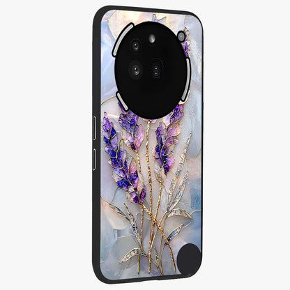 Lavender Dream Glow Glass Case upright view showcasing radiant lavender glow artwork with calming dreamy theme.