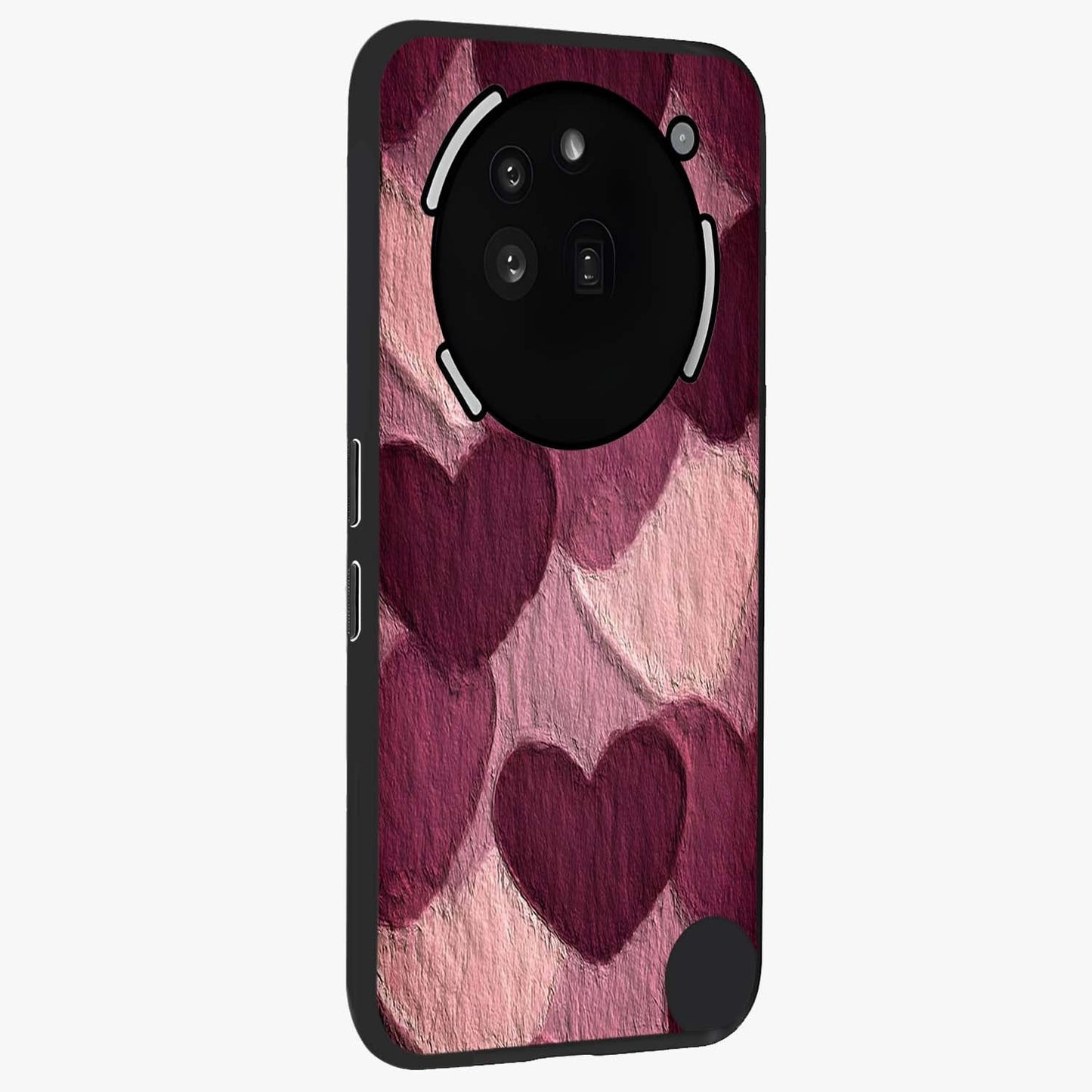 Layered Paper Hearts Glass Case upright view showcasing decorative layered heart artwork with sweet love theme.
