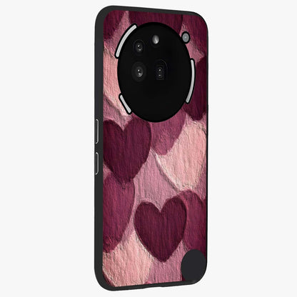 Layered Paper Hearts Glass Case upright view showcasing decorative layered heart artwork with sweet love theme.