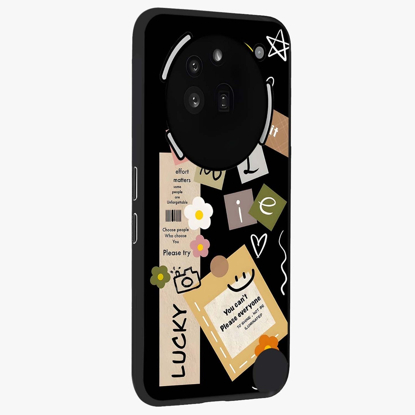 Lucky Aesthetic Collage Glass Case upright view showcasing vibrant collage artwork with youthful aesthetic theme.