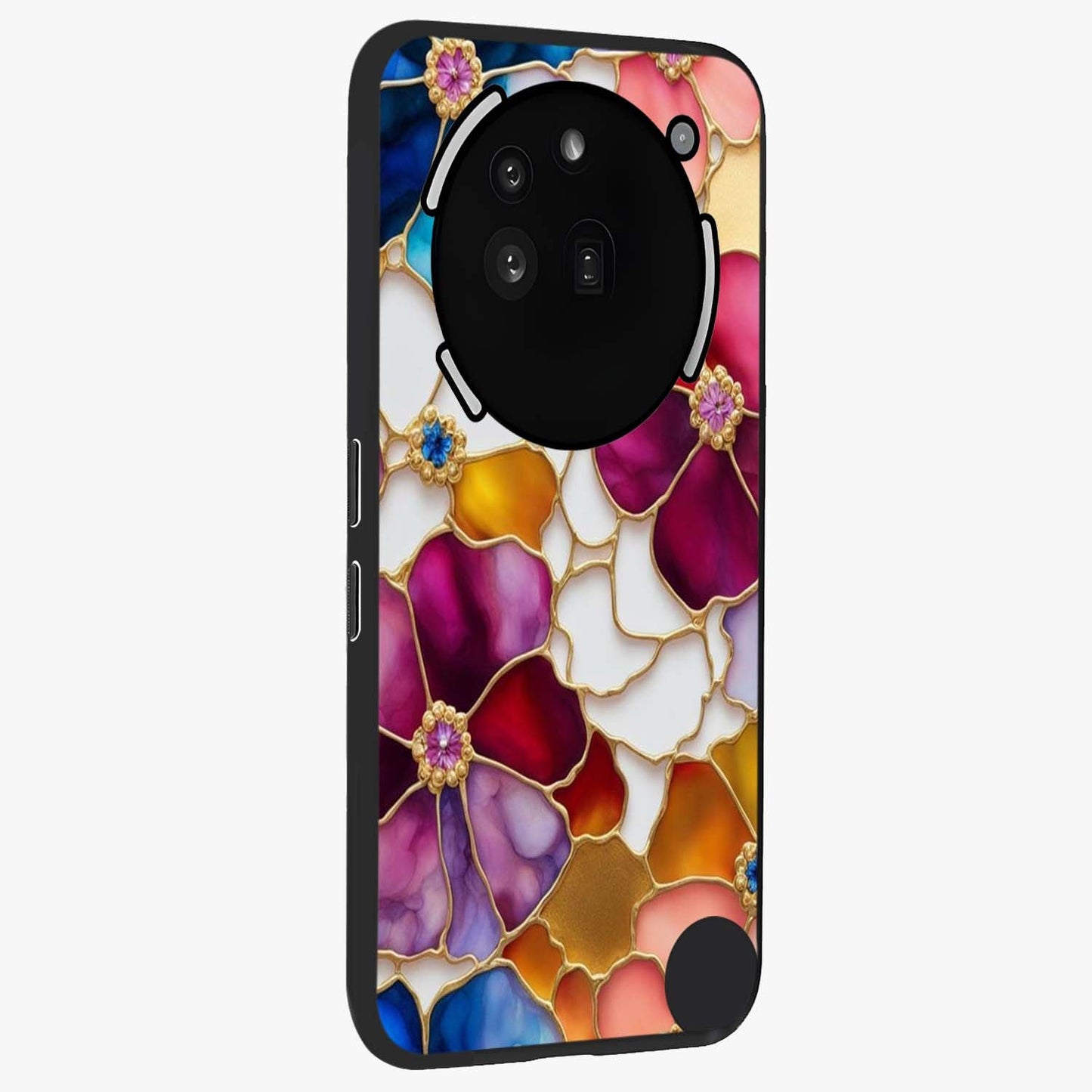 Marble Flower Pattern Glass Case upright view showcasing decorative marble flower artwork with refined style.