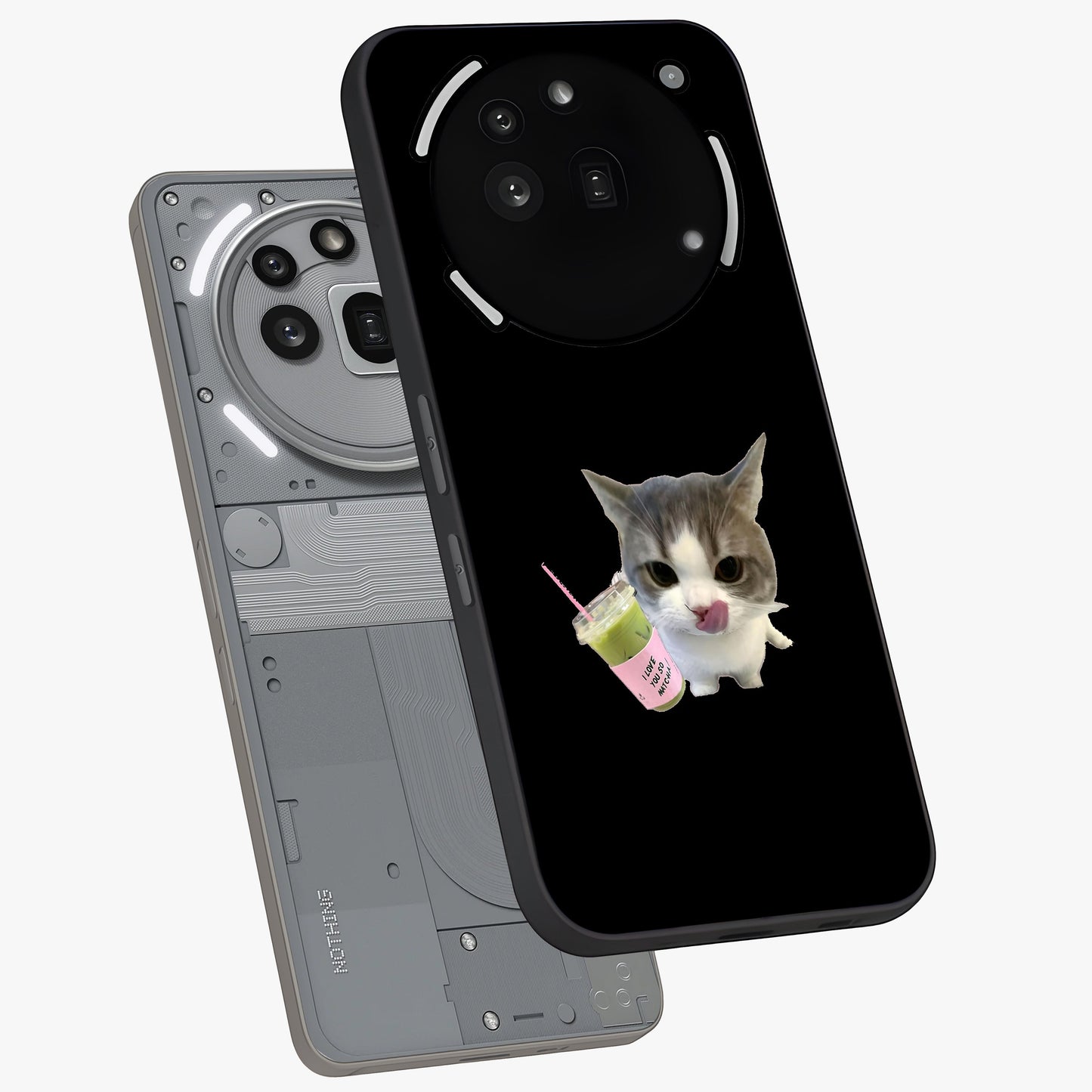 Matcha Cat Style Glass Case displayed in angled mockup highlighting playful feline design with pastel matcha aesthetic.