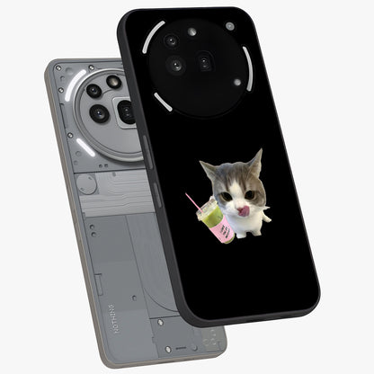 Matcha Cat Style Glass Case displayed in angled mockup highlighting playful feline design with pastel matcha aesthetic.