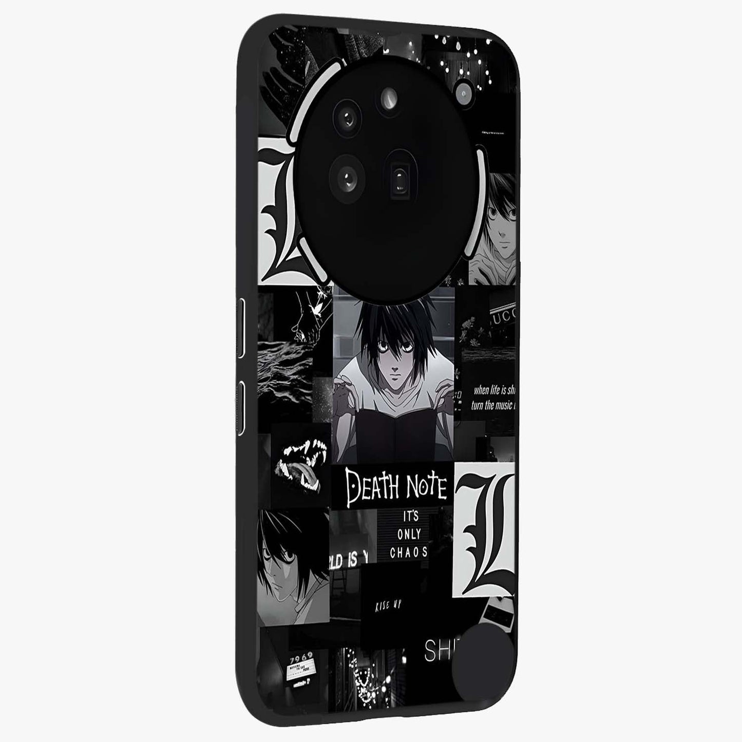 Midnight Chaos Mind Glass Case upright view showcasing expressive abstract artwork with bold dark theme.