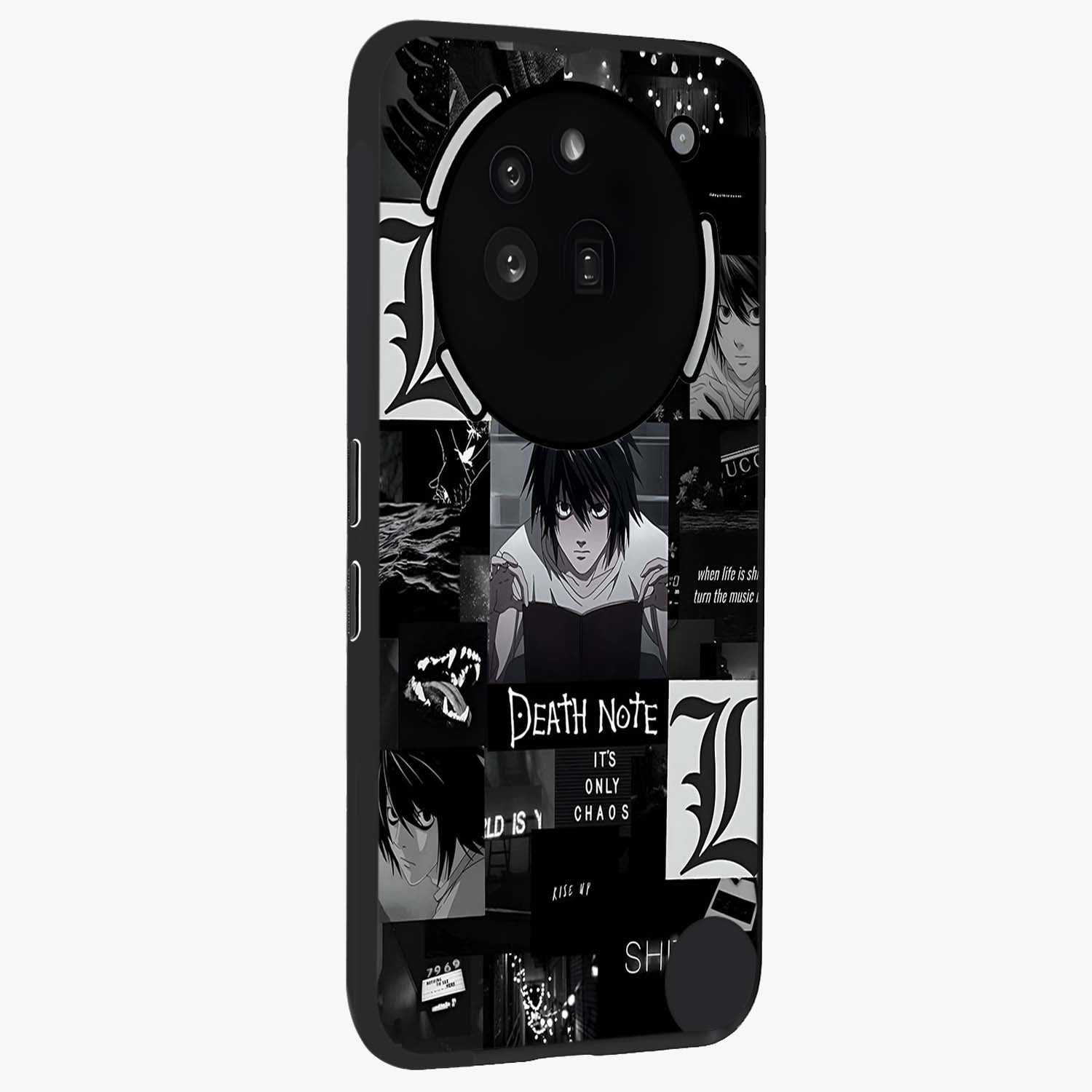 Midnight Chaos Mind Glass Case upright view showcasing expressive abstract artwork with bold dark theme.