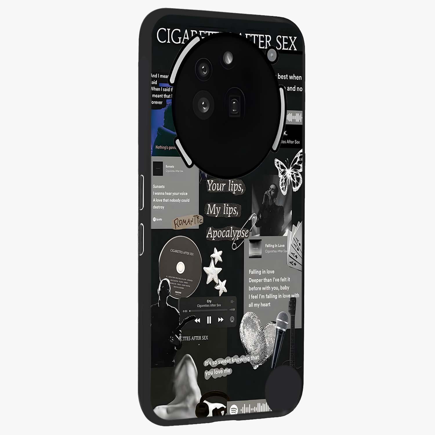 Midnight Love Echo Glass Case upright view showcasing expressive romantic artwork with dreamy midnight theme.