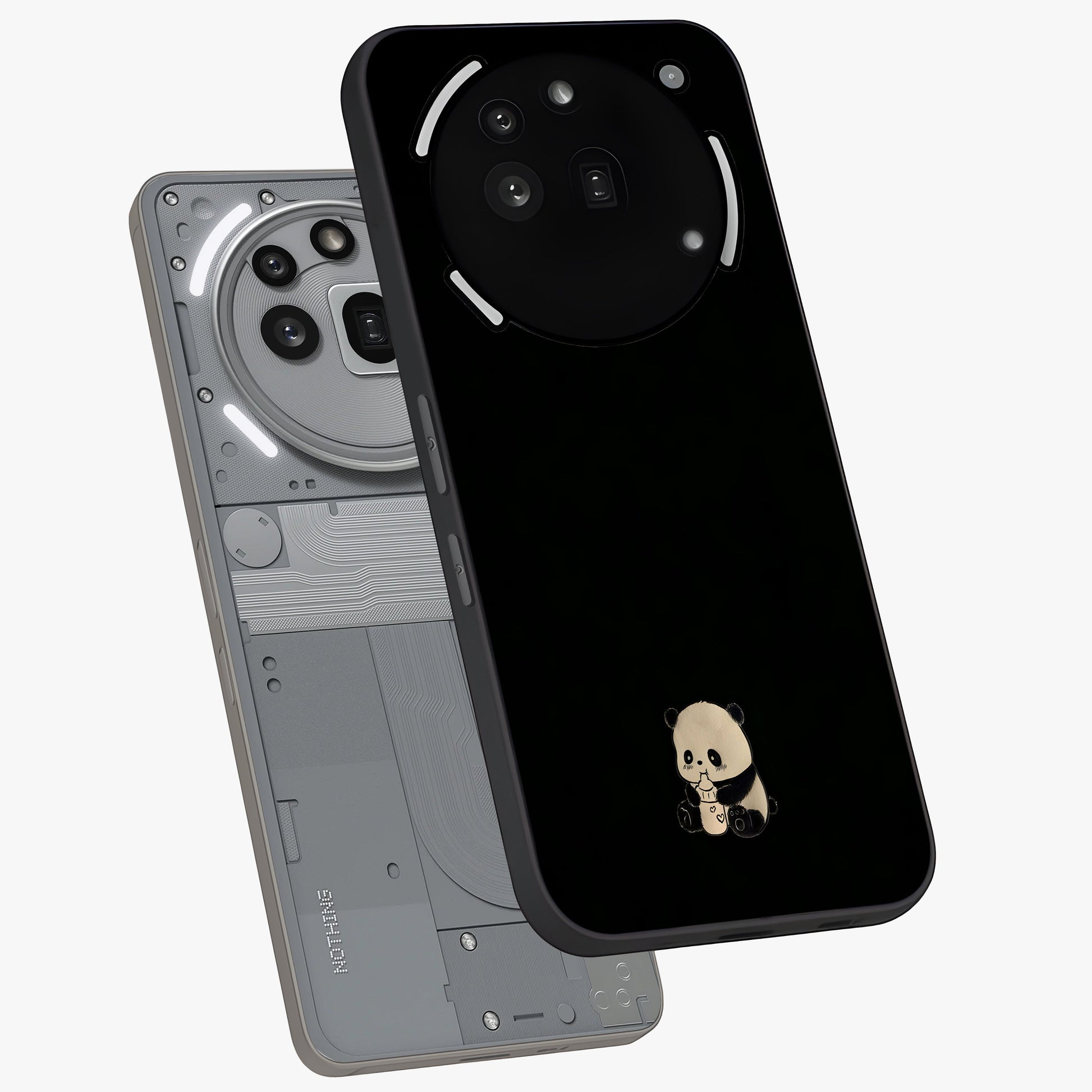 Midnight Panda Love Glass Case displayed in angled mockup highlighting adorable panda illustration with midnight aesthetic.