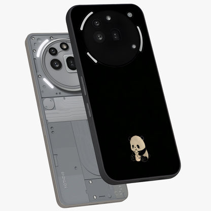 Midnight Panda Love Glass Case displayed in angled mockup highlighting adorable panda illustration with midnight aesthetic.