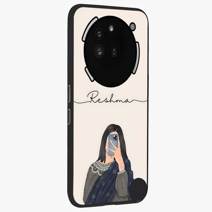 Mirror Mood Muse With Custom Name Glass Case upright view showcasing artistic mirror themed artwork with personalized aesthetic.