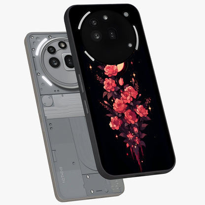 Moonlit Floral Elegance Glass Case displayed in angled mockup highlighting graceful flower design with soft moonlight aesthetic.