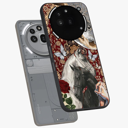 Moonlit Royal Stallion Glass Case displayed in angled mockup highlighting powerful stallion illustration with royal night aesthetic.